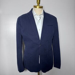 Express Blazer Mens Large Navy Blue Solid Cotton Blend Stretch Two-Button 40R